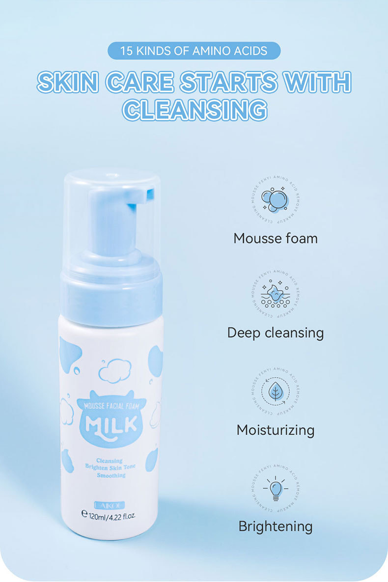 LAIKOU Milk Cleansing Mousse 120ml Facial Pore-cleaning Skin Care Products wholesale temu Shrimp Peel undefined