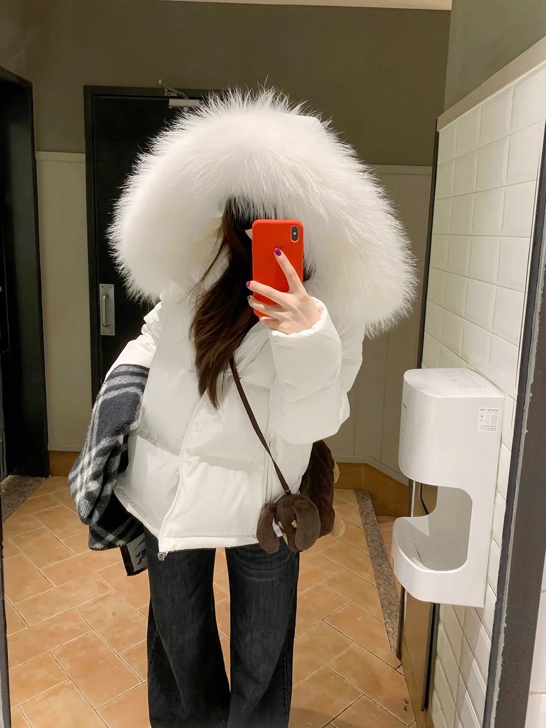 White Thickened Hooded down Jacket with White Duck down Collar, 2025 Winter Large Cotton Coat for Petite Women, 90 down Jacket