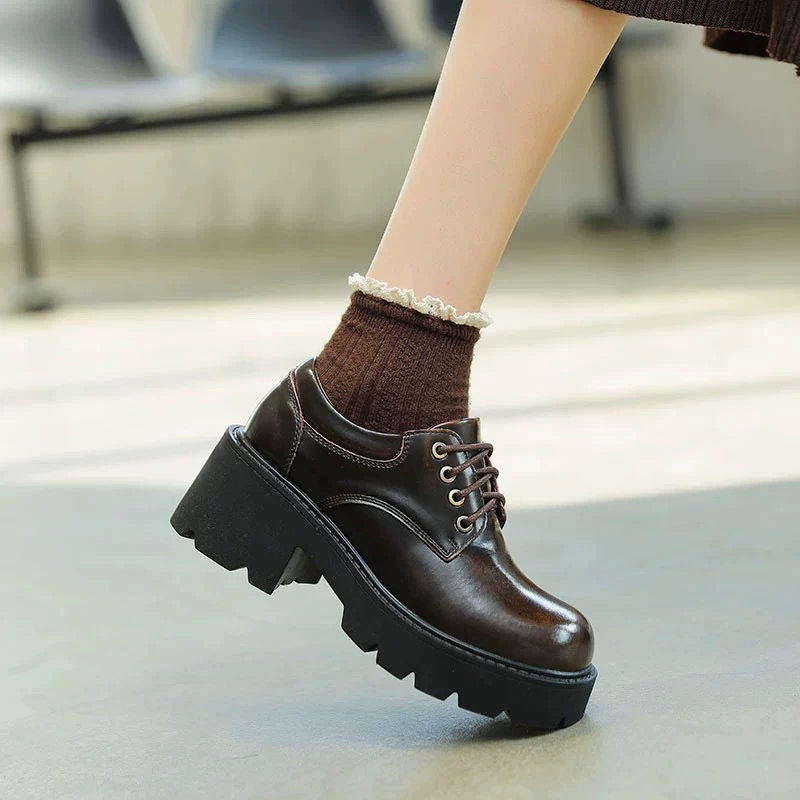 Красивые кожаные туфли на платформе с круглым носком, кексы, винтажная японская униформа для колледжа в британском стиле, однослойная обувь