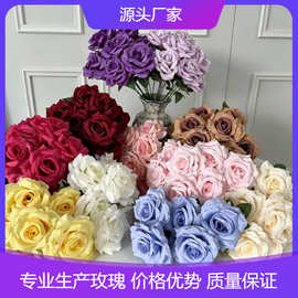 9头把束钻石玫婚庆婚礼花排地排打底插花仿真玫瑰花多头人造玫瑰