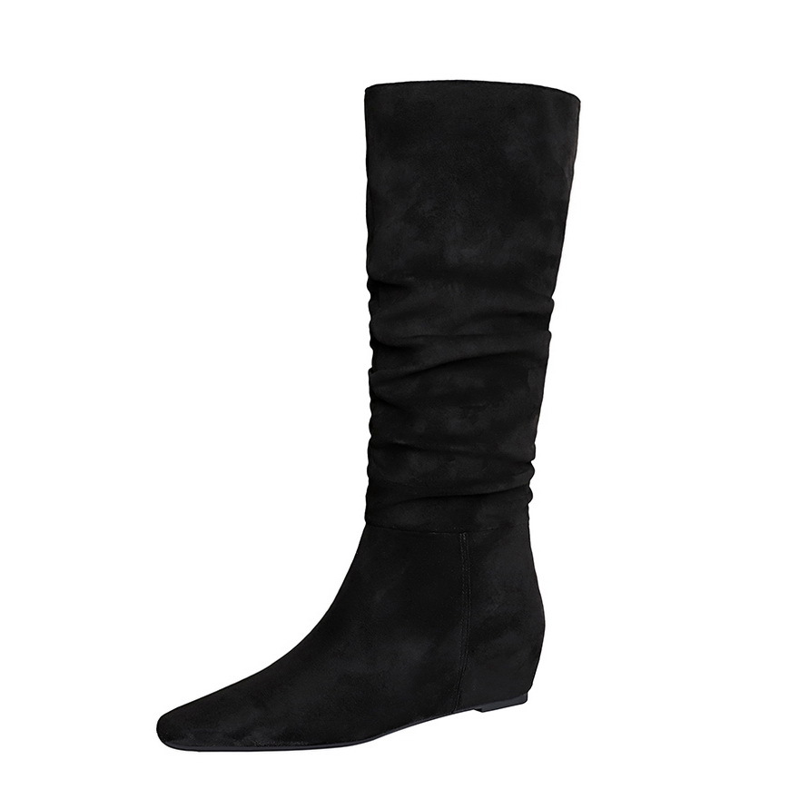 Women's Over The Knee Boots Square Toe Pleated Wide Shaft High_voghion.com