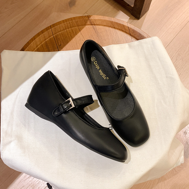 Ballet Shoes for Petite Women with 5cm Hidden Height Increase, Square Toe, Single Strap, Shallow Mouth, Retro Mary Jane Style, New Summer Model