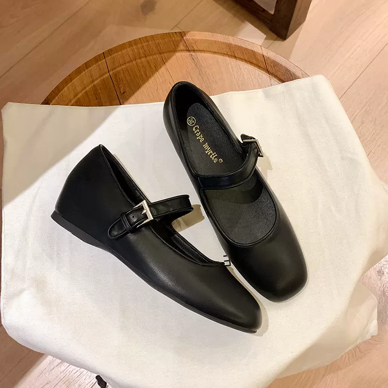 小个子内增高5cm芭蕾舞鞋方头一字带浅口复古玛丽珍单鞋女2025夏