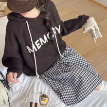 字母连帽针织卫衣女2025秋冬新款加厚套头简约休闲毛衣女