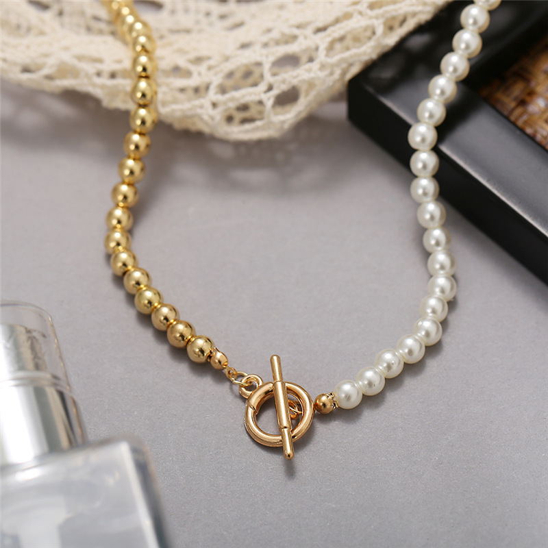 wholesale fashion pearl pendant OT buckle stitching alloy necklace Nihaojewelry