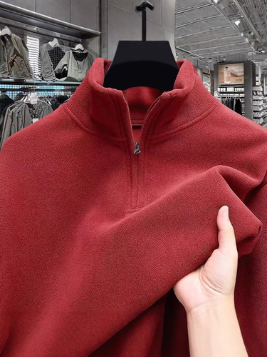 Polar velvet coat, men's high-quality stand-neck half-zipper sweater, solid color pullover, new American casual sports top
