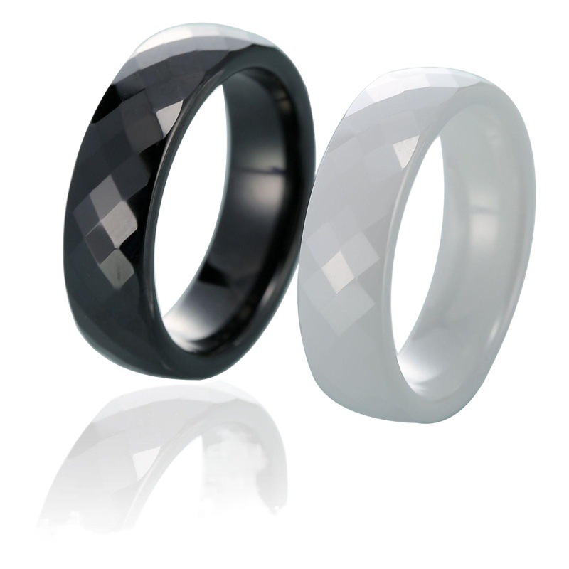 Anillo de cerámica 6mm4mm diamante facetado anillo de cerámica anillo de circonio blanco y negro en stock al por mayor