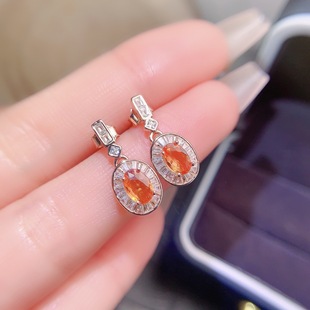 New natural red blue treasure earrings S925 silver inlaid main stone 4*6mm Joker net red explosions women's jewelry wholesale