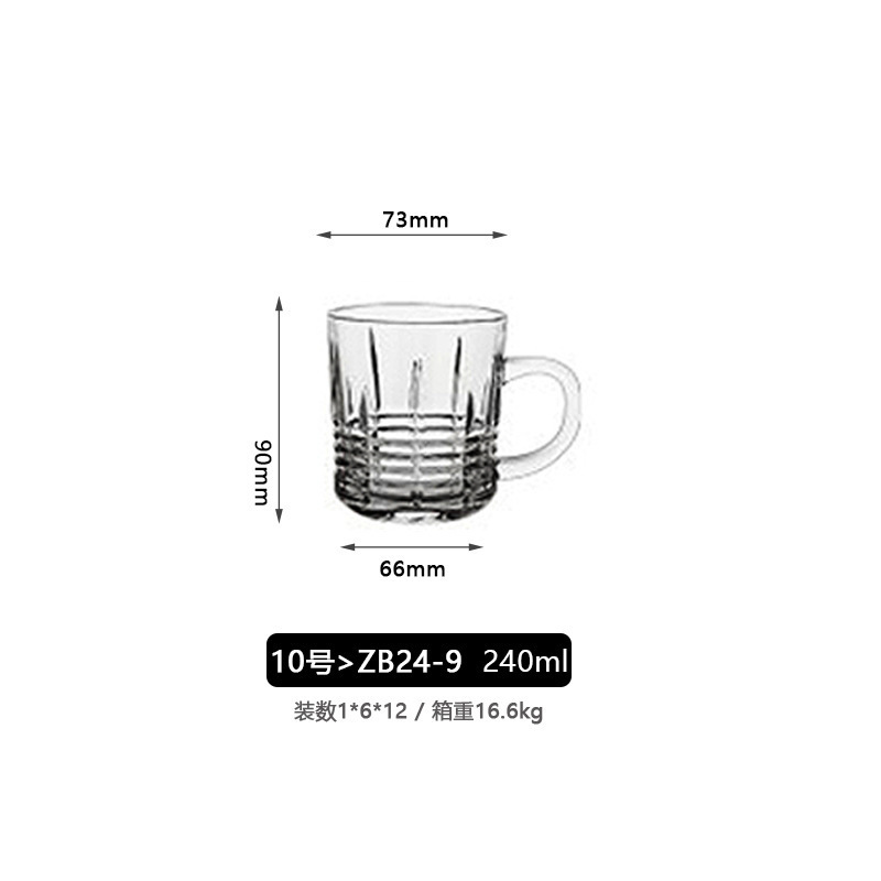 Glass Handle Cup Set Taza de menú transfronteriza Taza de desayuno Taza de café Set con mango transparente Taza de menú