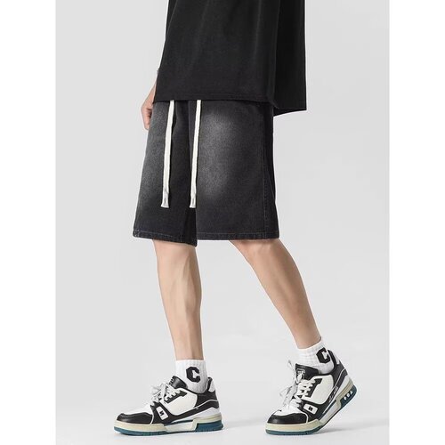 Men's Summer Thin Vintage High Street Waistband Five-Finger Mid-Johns American Streetwear Washed and Distressed Pants