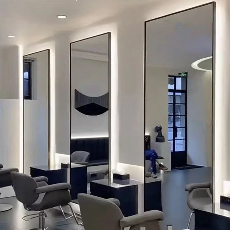 Espejo de peluquería simple, espejo especial de peluquería, espejo rojo con lámpara, espejo de pared, espejo de peluquería, espejo de peluquería