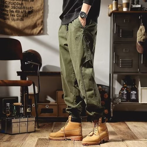 Autumn-style relaxed-fit cargo pants: trendy, cool, casual ankle-tied trousers—youthful, popular, and perfectly suited for men who love simple, modern, and stylish fashion.