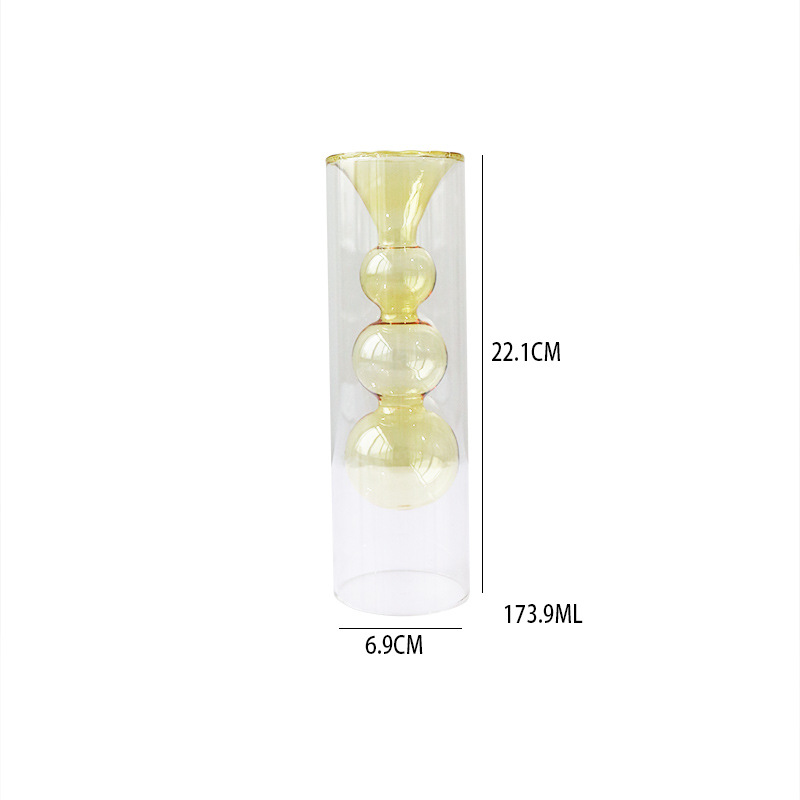 Nórdico simple doble capa colorido arreglo floral florero de vidrio sala de estar decoración escritorio creativo personalizado hidropónico decorativo florero