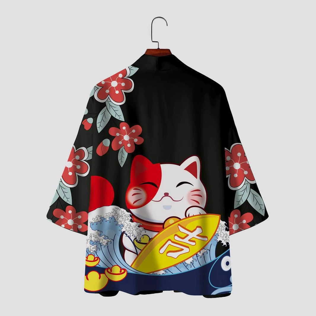 2025 новый летний стиль китайский стиль ретро модный кардиган кимоно плащ перьевой халат 3D цифровая печать одежда для мужчин