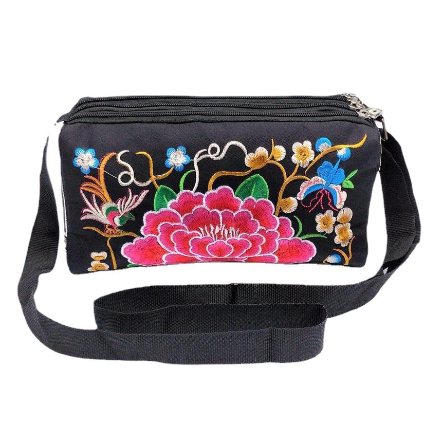 2023 Nueva Yunnan bordado étnico bolsa crossbody bolsa tres cremallera bordado de doble cara bolsa de mensajero del hombro de las mujeres