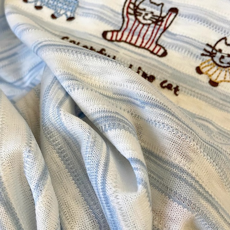 韓国スタイルのコントラストストライプ漫画刺繍半袖Tシャツ、女性用夏デザイン、年齢を軽減する、ゆったりとしたカジュアルで多用途なトップス|undefined