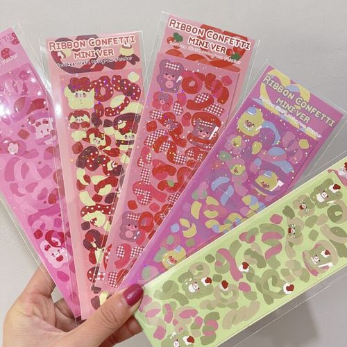 Korean Version Cute Ribbon Bear Sticker Laser Sparkling Gukka Handmade Album Gukpan DIY Decorative Material