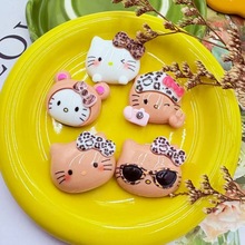 卡通豹纹KT猫冰箱贴美拉德爆款法式树脂蝴蝶结电视电脑贴装饰批发