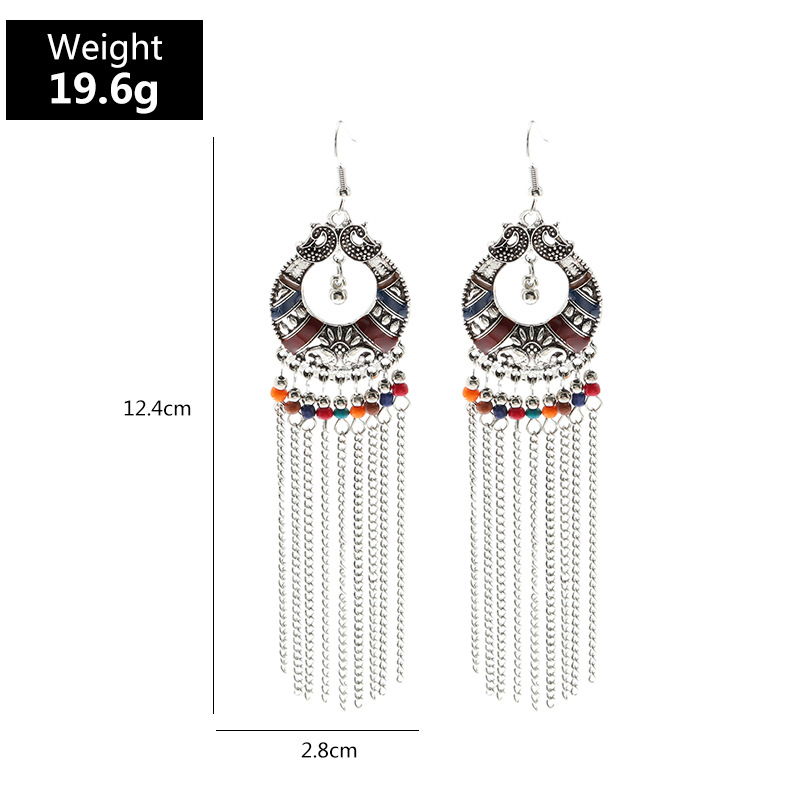 Bohemian Style Retro Long Dripping Oil Tassel Ethnic Hollow Bell Earrings display picture 15