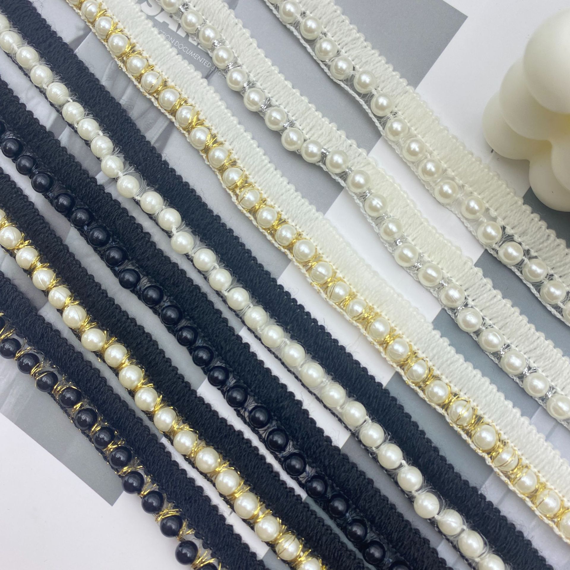 秋冬新款 小香风锁边单边珍珠花边 DIY 帽边辅料 服装袖口 裙边