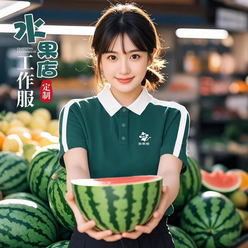 Fruit Shop Waterproof Work Clothes New Polo Shirt Printed Logo Fresh Supermarket Cashier Employee Uniform Short-Sleeved T-Shirt Summer Fruit Shop Waterproof Work Clothes New Polo Shirt Printed Logo Fresh Supermarket Cashier Employee Uniform Short-Sleeved T-Shirt Summer