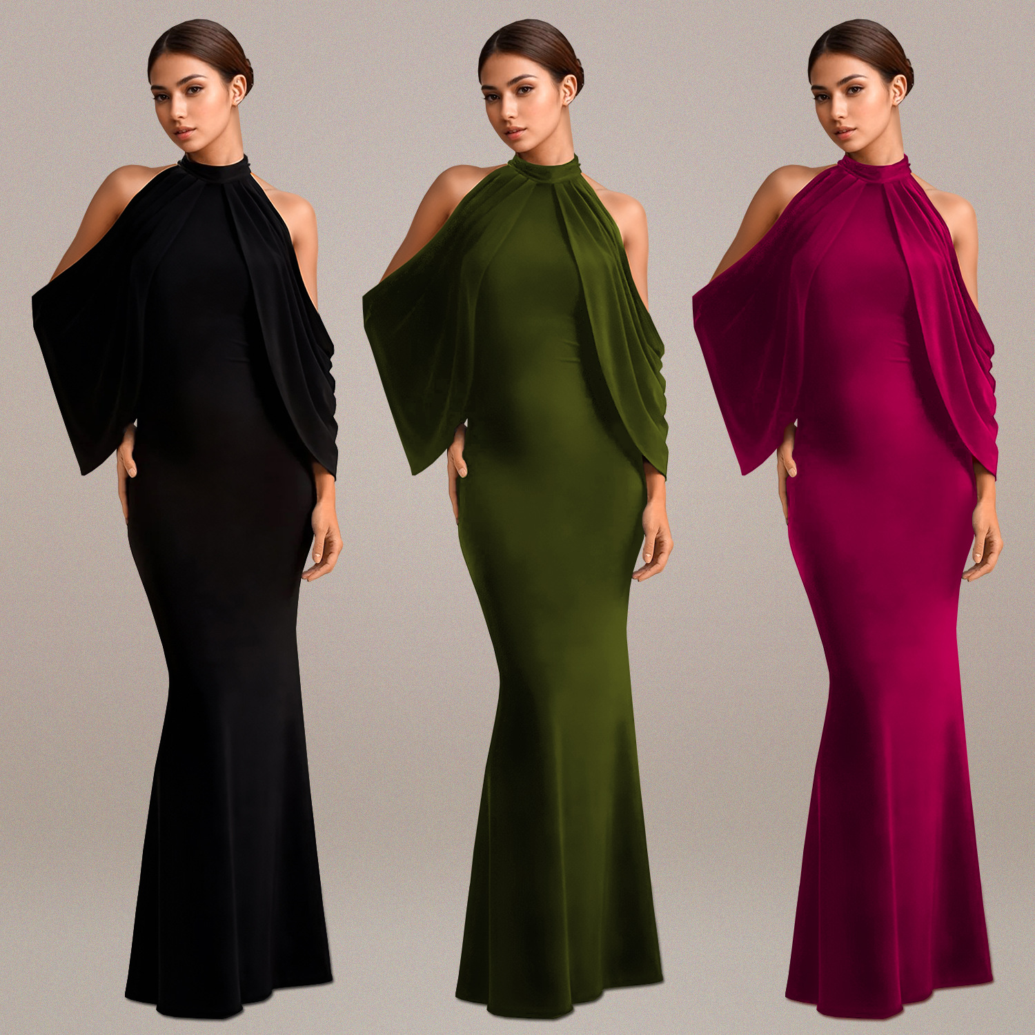 C7276 Aliexpress transfronterizo Amazon Europa y América moda femenina delgada elegante vestido de brazo con mangas de hombro nuevas