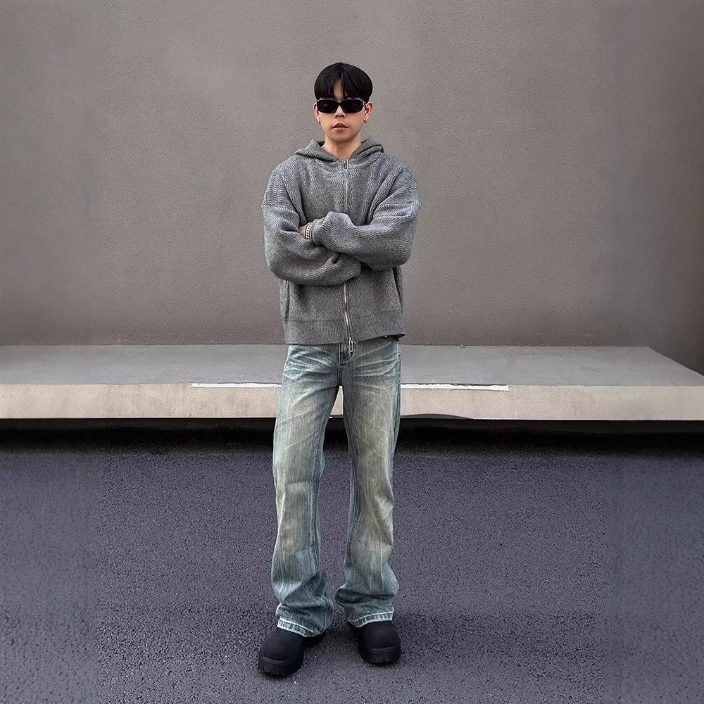 Men's Clothing Men's American Style Washed Blue Cleanfit Jeans Slightly Flared Straight Leg Retro Vintage Spring Autumn_mkmklike.com