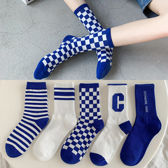 春秋長襪子女棉襪 女士透氣潮流克萊因藍中筒襪 諸暨女襪廠家代發