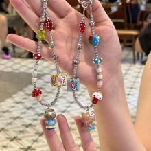 原创夏日度假风黑皮kt手机链条可爱卡通ccd挂绳甜酷串珠相机挂件
