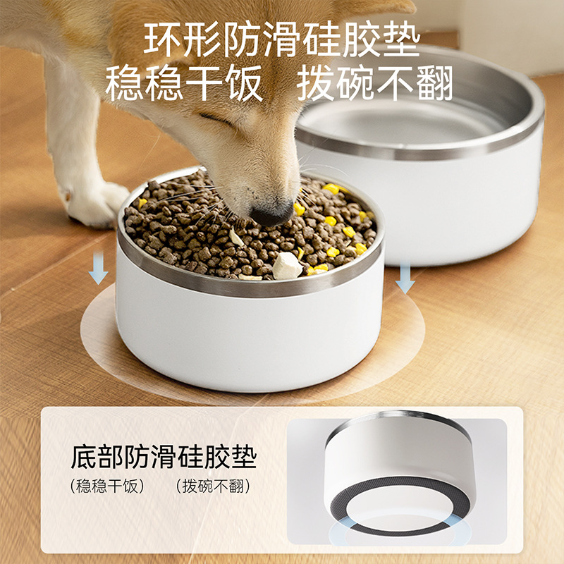 Tazón para mascotas transfronterizo Tazón para perros de acero inoxidable Tazón para perros de doble capa engrosada y anti-volcado Tazón de comida dorada para perros