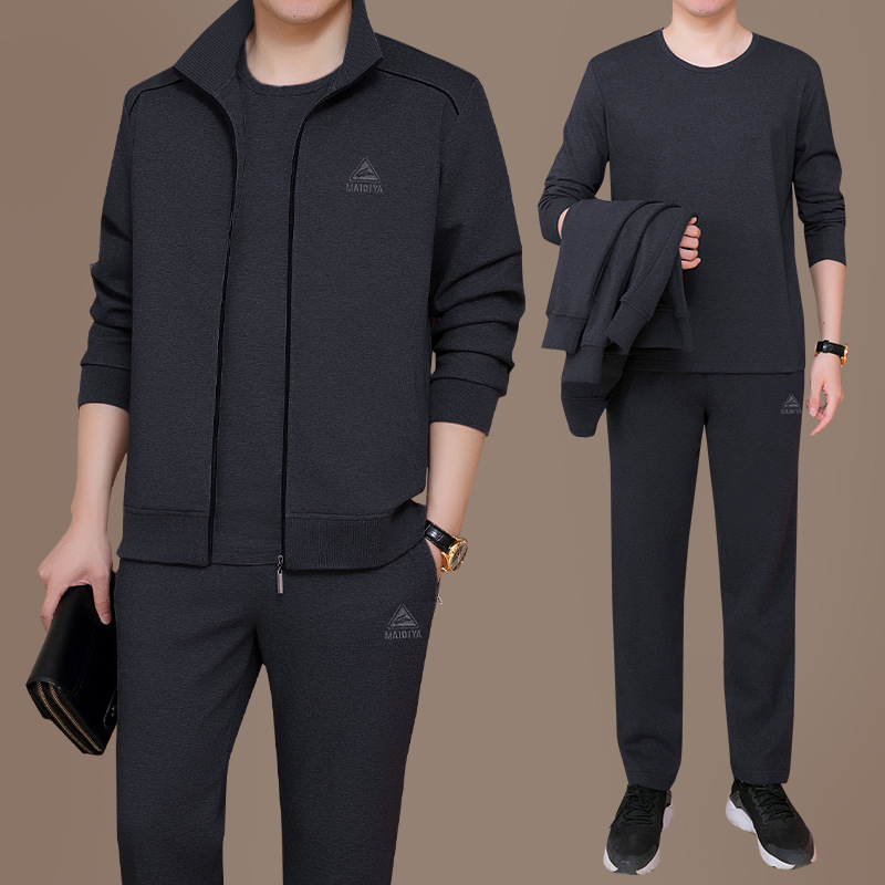 Dad's Spring and Autumn Sports suit Middle-aged and Elderly Men's Casual Sportswear plus size Loose Sweatshirt Three-piece Set