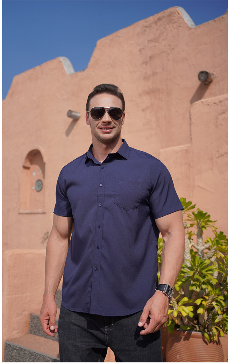 Herren Übergrößen Kurzarmhemd Business Casual Einfarbig_voghion.com