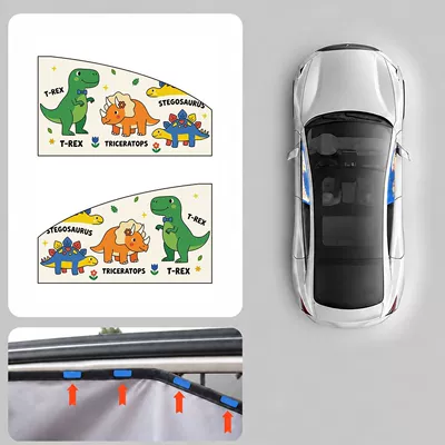 New Magnetic Car Sunshade – Car curtains - dinosaur-family-main-driver-passenger-driver
