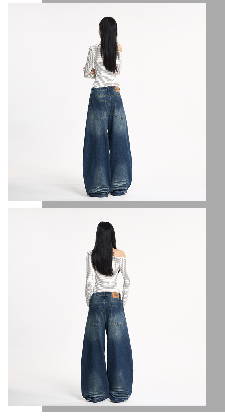 LKTM Men's Vintage Washed Blue Baggy Jeans Relaxed Fit Wide Leg Bootcut Trousers with Retro Whisker Distressing_viptrois.com