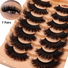 7对跨境浓密仿水貂炸毛加长立体卷翘欧美黑硬梗双眼皮假眼睫毛