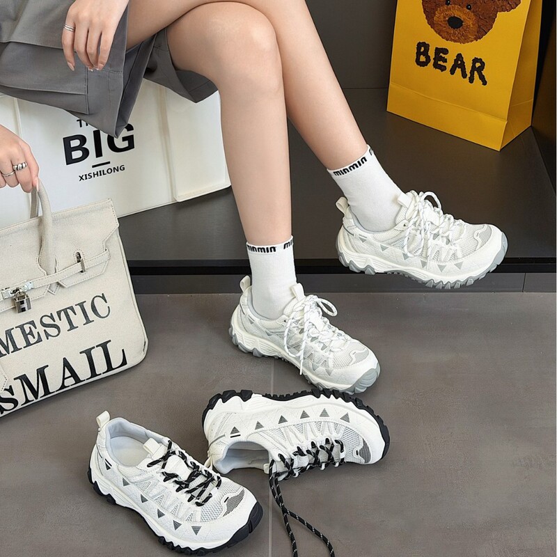 European Genuine Leather Breathable Mesh Thick-Soled Trendy Dad Shoes for Women, 2026 Summer New Model, Comfortable, Lightweight, Versatile Casual Sneakers
