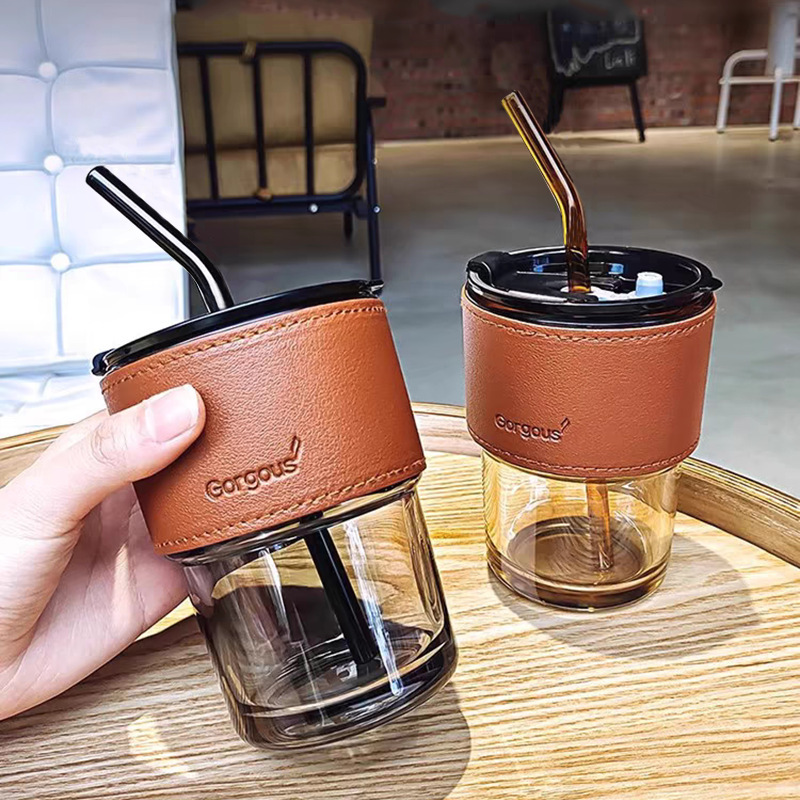 Office glass sippy cup creative high-value bamboo cup household water cup ins style double drinking cup gift cup Office glass sippy cup creative high-value bamboo cup household water cup ins style double drinking cup gift cup