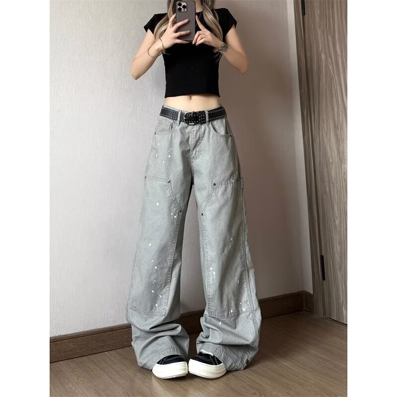 Mayfit "Splash Ink" Ykk American-Style Cargo Pants for Women with Unique Design, Straight-Leg Lumberjack Pants, Casual Pants