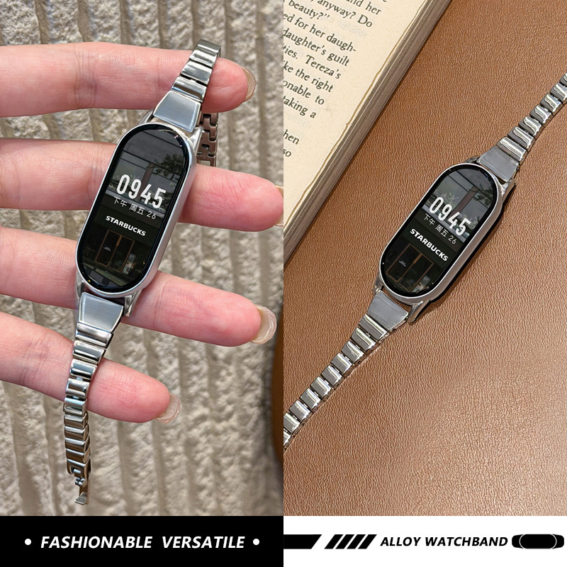 Suitable for Xiaomi 8910pro, Apple iwatchS11, Huawei fit345, one-bead bamboo joint fine chain women's watch strap