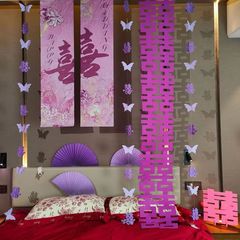 結婚式の部屋の装飾、結婚式の横断幕、喜字の長いステッカー、セット、カーテンの飾り、新居のリビングルーム、お祝いの雰囲気