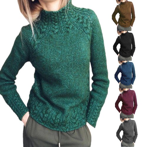 New European and American Women's Sweater: Solid-Color Linen-Textured Knitted Pullover for Ladies