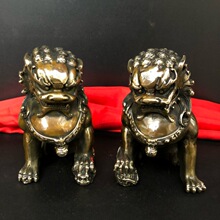 仿古做旧 硝酸黄色无底北京狮摆件铜狮子工艺品