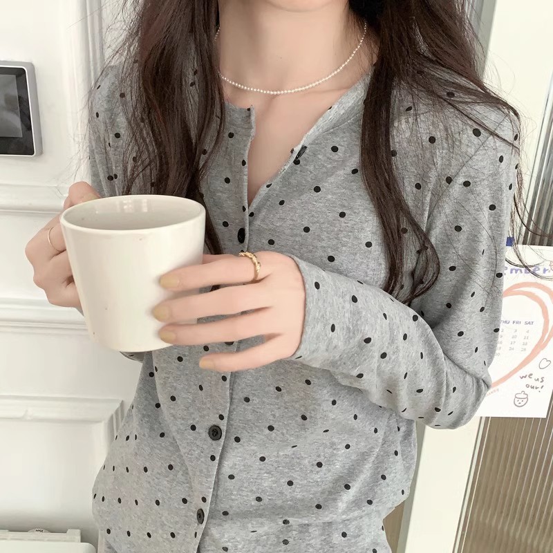 파자마 여성 가을 긴팔 바지 한국식 간단한 캐주얼 스포츠 폴리 에스터-코튼 홈 옷 봄과 여름을위한 투피스 세트