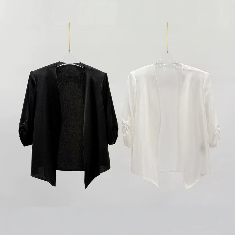French-Style High-End Acetate Linen Blazer for Women, New Summer Model, V-Neck, Buttonless, Loose Fit, Slimming, Lightweight Outerwear