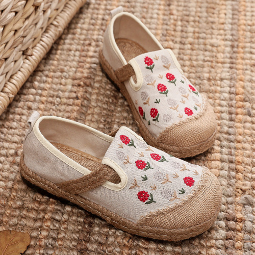 Flowers Chinese Hanfu Shoes ms embroidered linen cloth shoes original manual suture shallow single source shoe factory