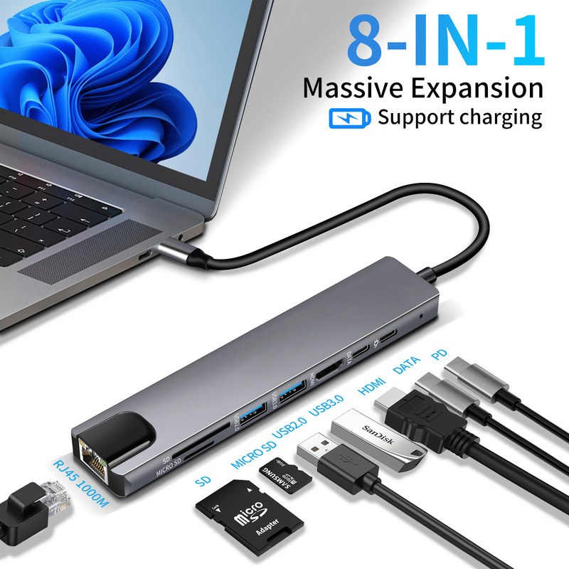 8 in 1 type-c拡張ドックhdmiネットワークポート3.0usb c hubノートカード変換ハブ|undefined
