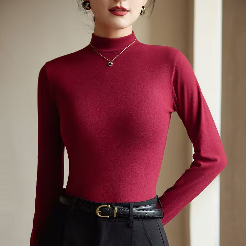 B-NN240 Spandex Thermal Slim-Fit Solid Color Women's Half-Turtleneck Base Layer Top [No Returns or Exchanges]