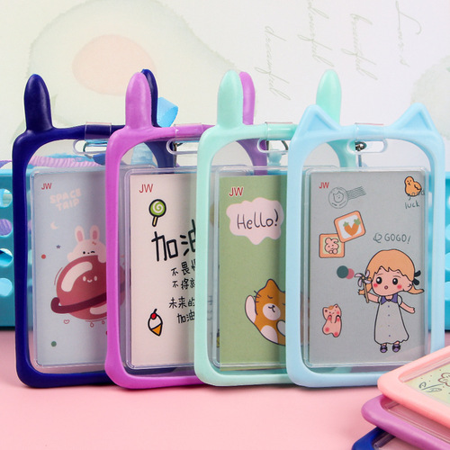 Ins style student card holder creative cute halter neck silicone campus badge transparent retractable rope ID holder wholesale