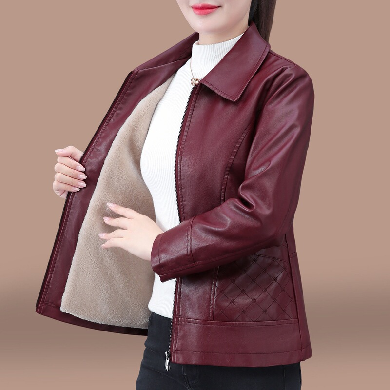 Lapel Leather Jacket for Women, Autumn and Winter 2025 New Style, Fashionable Women's Clothing for Middle-Aged Mothers, Fleece-Lined and Thickened Pu Leather Jacket Lapel Leather Jacket for Women, Autumn and Winter 2025 New Style, Fashionable Women's Clothing for Middle-Aged Mothers, Fleece-Lined and Thickened Pu Leather Jacket