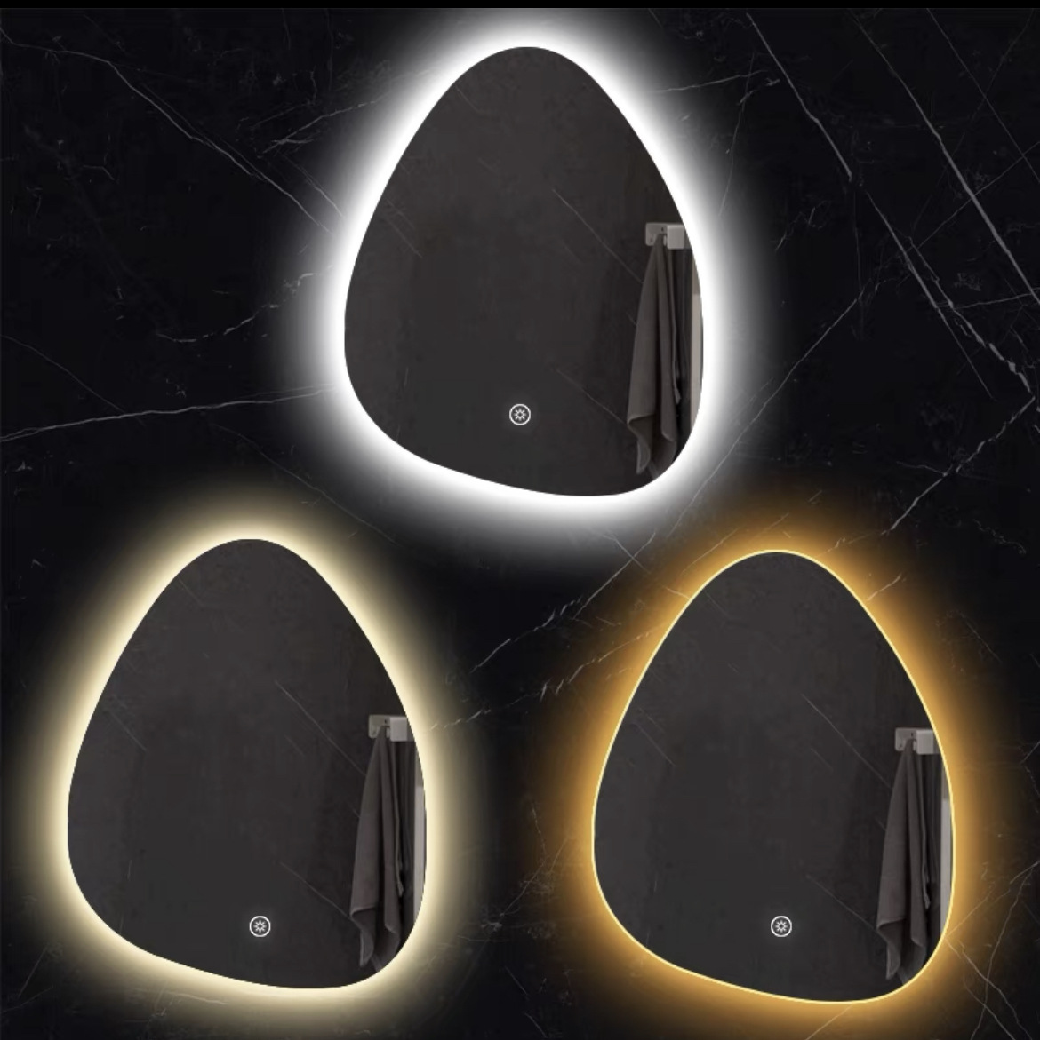 Espejo de baño LED inteligente con forma irregular tipo gota